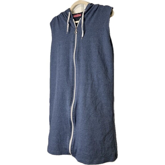Moda Pinhan Sleeveless Sweatshirt Full Zip Hoodie Vest‎ Long Above Knee Size 44 - Picture 2 of 9